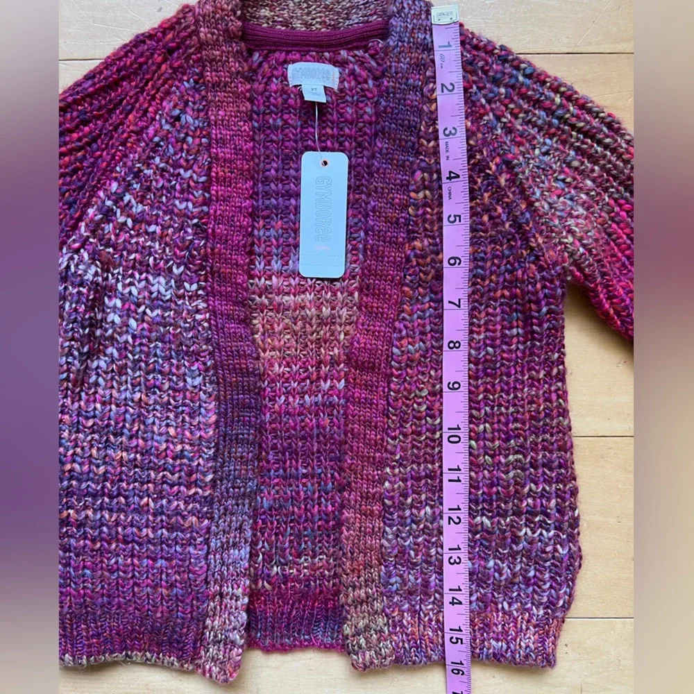 NWT Gymboree Red Multi-Colored Knit Open‎ Cardigan, sz 2T, cozy, warm, classic